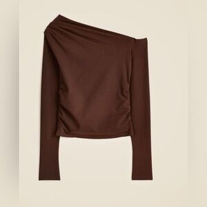 J. Crew Asymmetrical Off-the-Shoulder Top Stretch Cotton Blend Brown Large $69